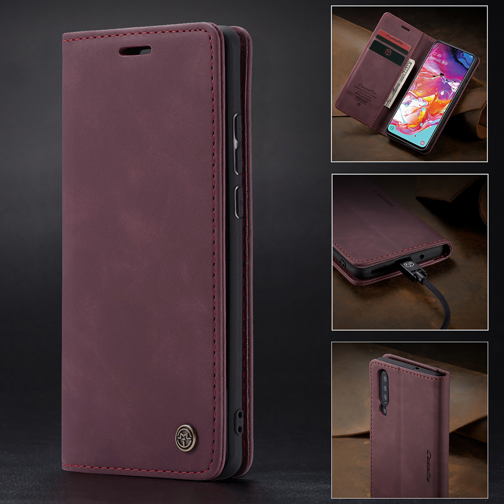 Serie Caseme 013 Custodia Per Portafoglio in Pelle Auto-assorbita Per Samsung Galaxy A70 - Vino Rosso