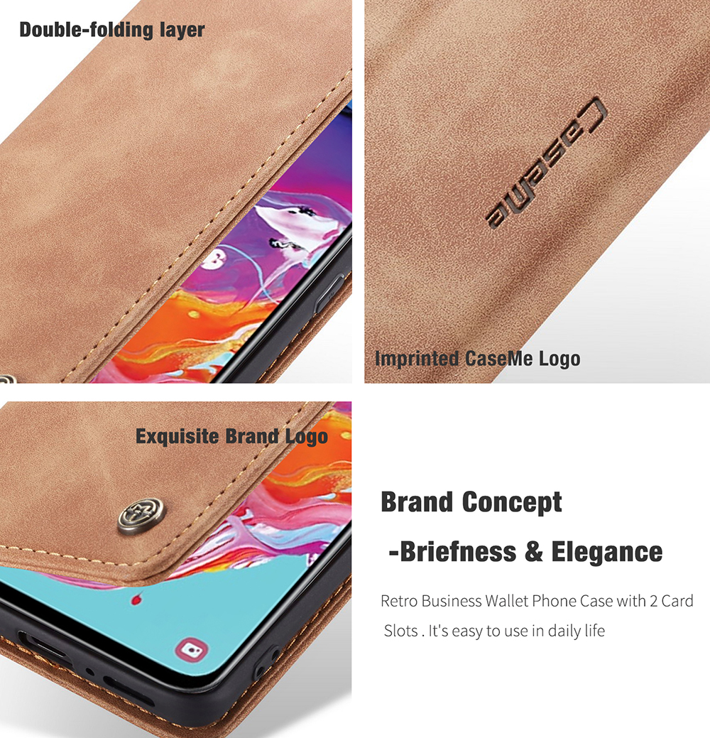 Caseme 013 Serie Auto-absorbiertes Leder-brieftaschenstand Hülle Für Samsung Galaxy A70 - Schwarz