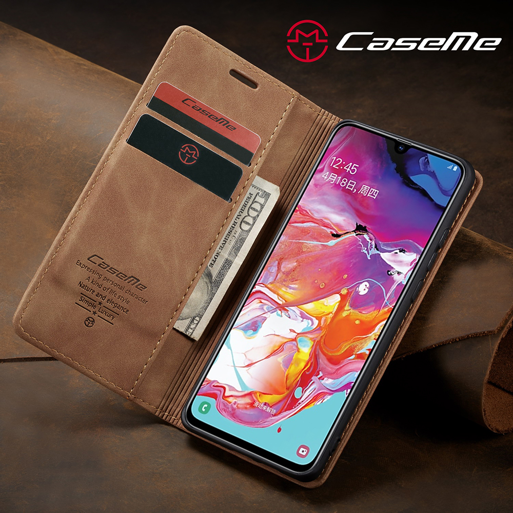 CASEME 013 Серия Автопабированная Кожаная Кошелька Для Samsung Galaxy A70 - Красное Вино