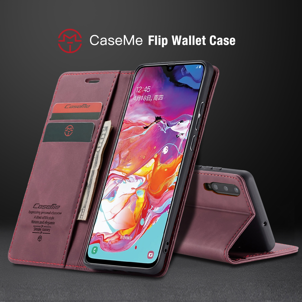 Caseme 013 Série Auto-absorbed le Cuir de Support de Support Pour Samsung Galaxy A70 - Vin Rouge