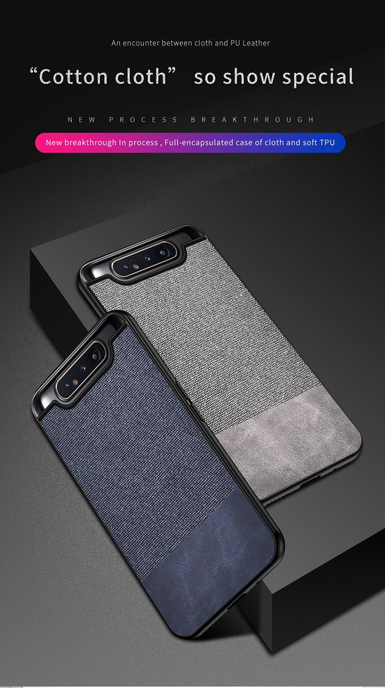 TPU+PU Leather+custodia Per Telefono in Stoffa Per Samsung Galaxy A90 / A80 - PU Pelle+stoffa/blu Scuro