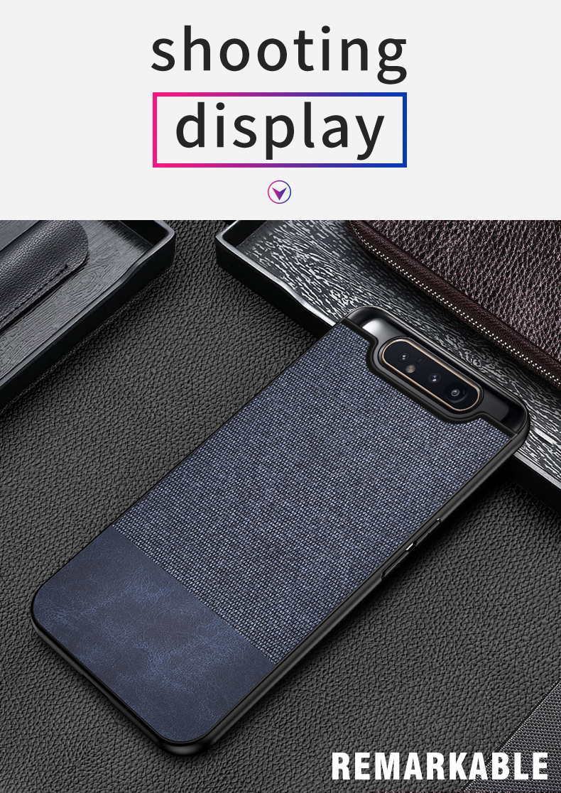 Tpu + PU Cuir + Tize Téléphone Pour Samsung Galaxy A90 / A80 - Cuir PU + Tissu / Bleu Foncé