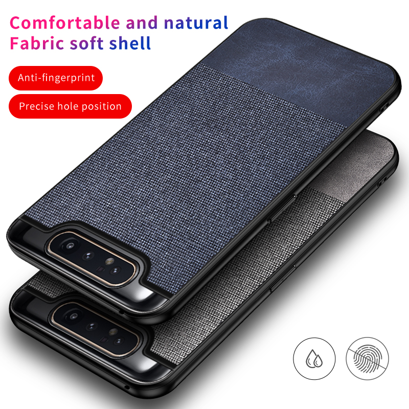 TPU+PU Leather+custodia Per Telefono in Stoffa Per Samsung Galaxy A90 / A80 - PU Pelle+stoffa/blu Scuro