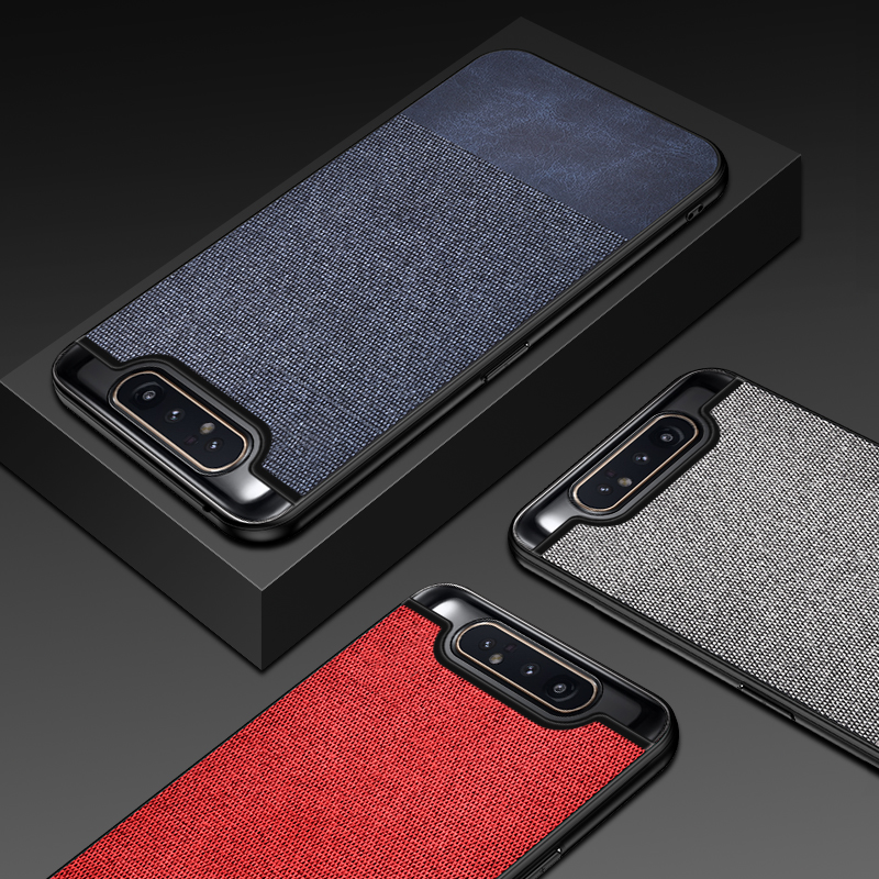 TPU+PU Leather+custodia Per Telefono in Stoffa Per Samsung Galaxy A90 / A80 - PU Pelle+stoffa/blu Scuro