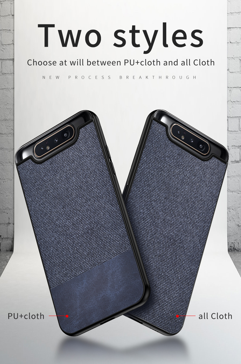 TPU+PU Leather+custodia Per Telefono in Stoffa Per Samsung Galaxy A90 / A80 - PU Pelle+stoffa/blu Scuro