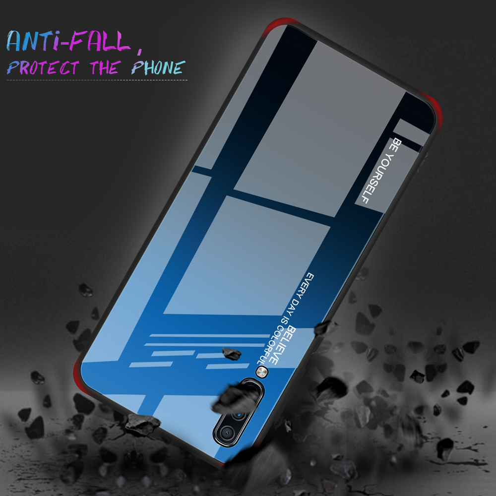 Gradiente Color Glass + TPU Hybrid Case Para Samsung Galaxy A70 - Azul / Preto