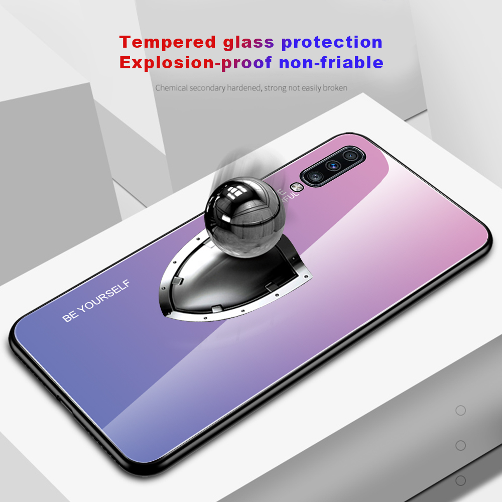 Gradiente Color Glass + TPU Hybrid Case Para Samsung Galaxy A70 - Azul / Preto