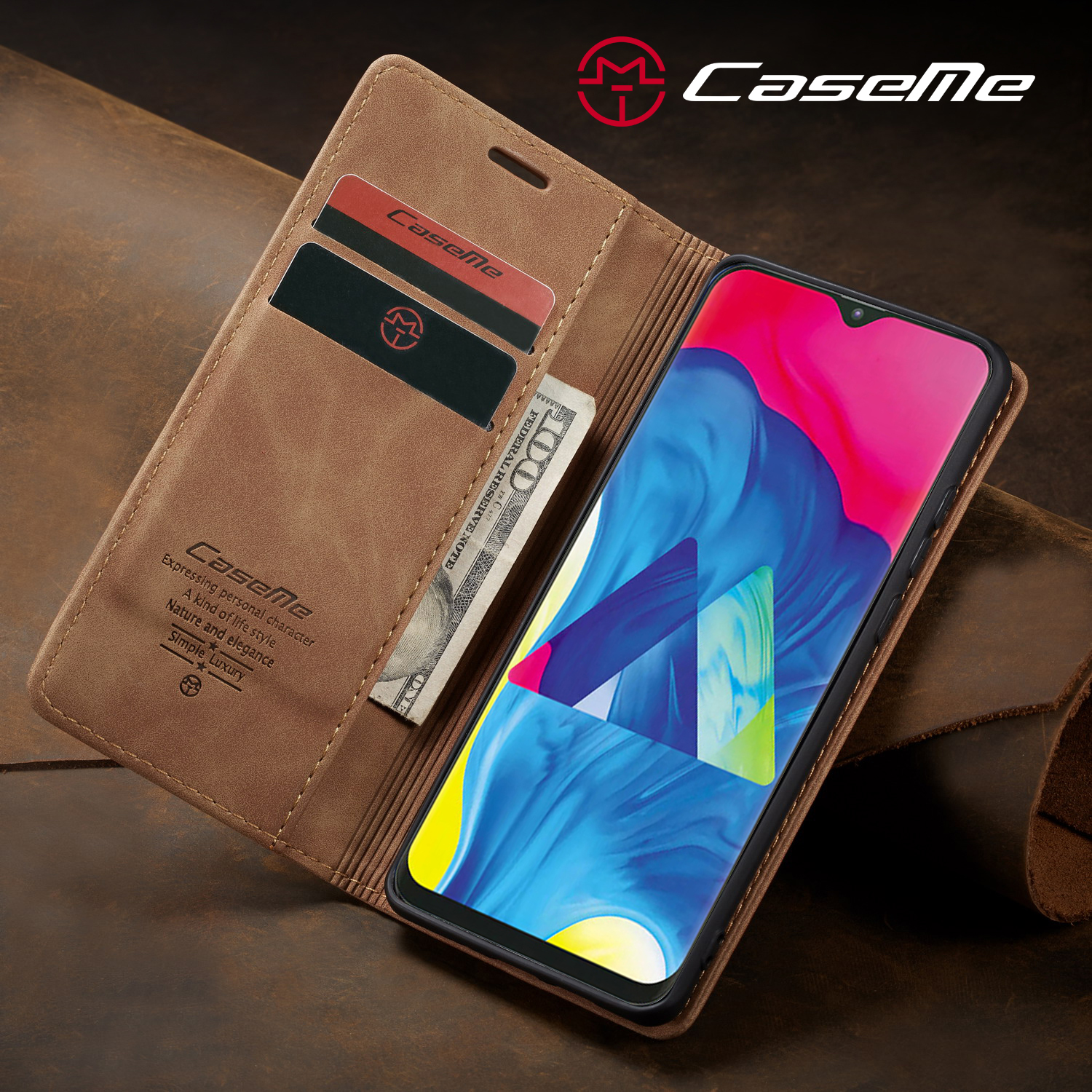 Серия Caseme 013 Для Samsung Galaxy M10 Ретро Флип Кожаный Чехол Для Телефона - Чернить