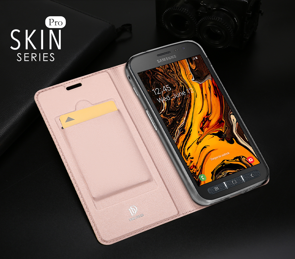 Dux Ducis Skin Pro Series Anti-Collision PU Кожаная Крышка Телефона с Держателем Карты Для Samsung Galaxy Xcover 4s - Черный