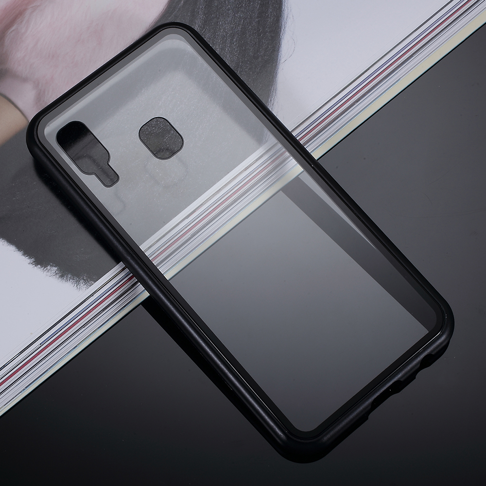 Metal Frame + Tempered Glass Back Detachable Magnetic Hybrid Cover for Samsung Galaxy A70 - Black-1