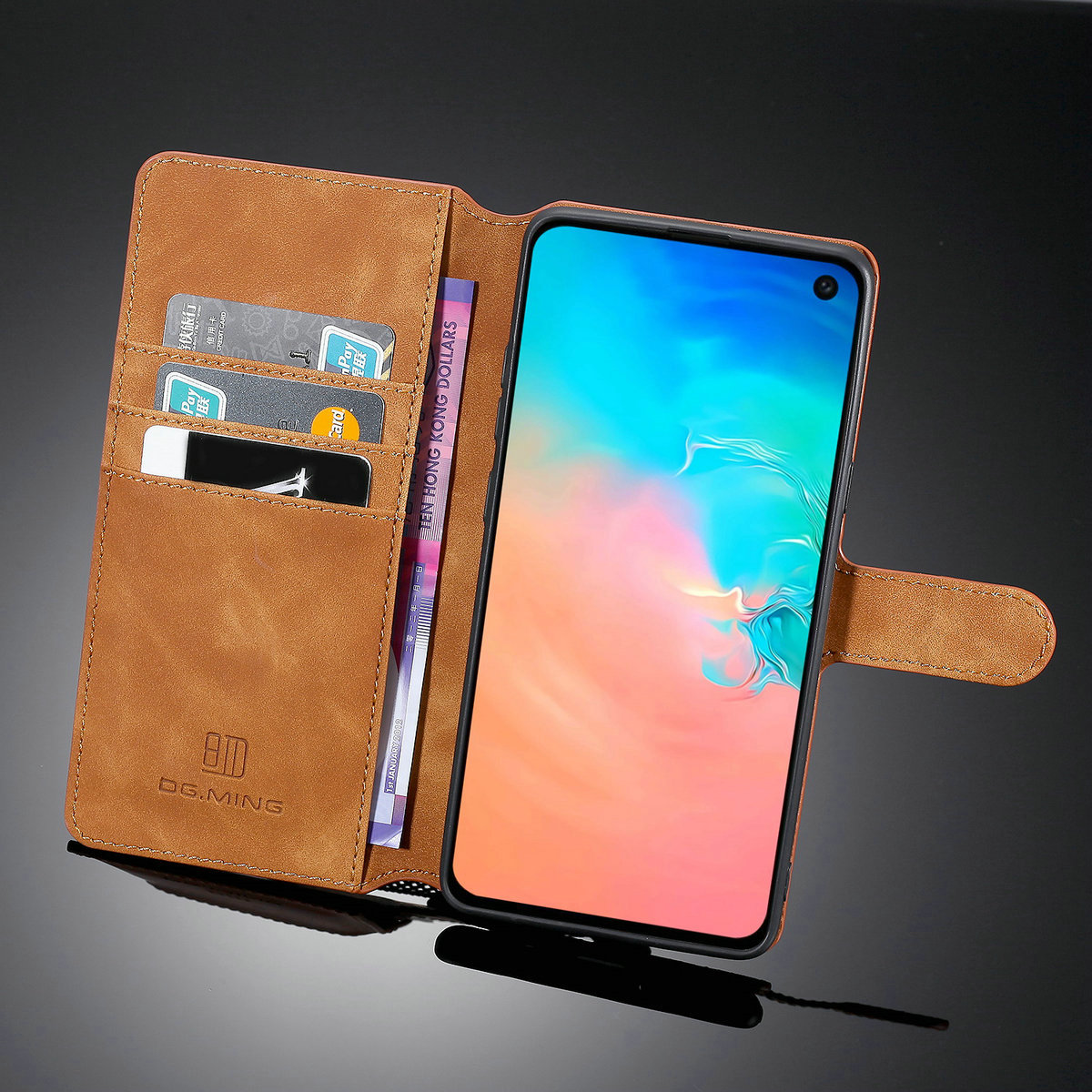 Dg. Ming Retro-Stil Lederwallet-Stand-Shell-Abdeckungsfall Für Samsung Galaxy S10 5G - Rot