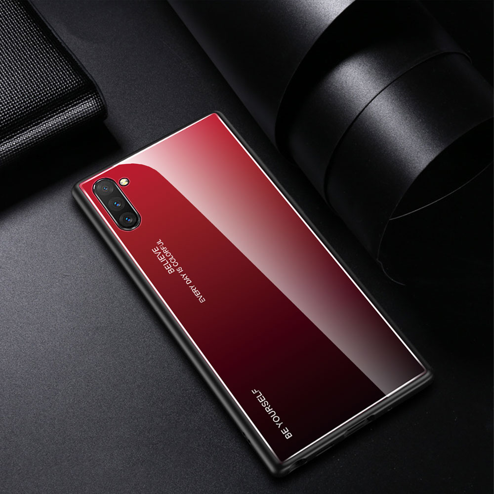 Verre de Couleur de Couleur + TPU Couvrage du Téléphone Couvercle de Coque Pour Samsung Galaxy Note 10 / Note 10 5G - Panda - Rouge / le Noir