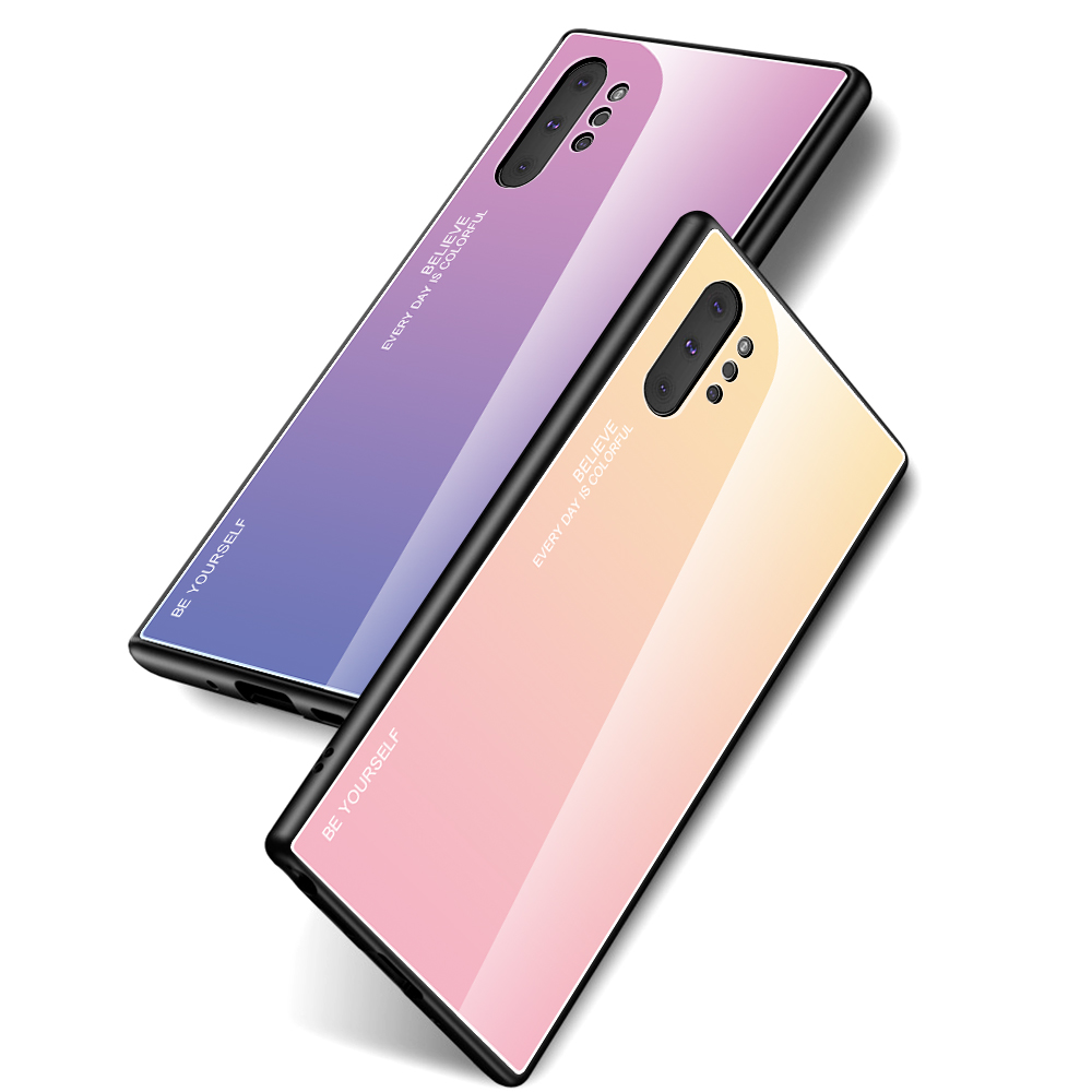 Gradientenfarbe Glas + TPU Hybrid -handy -hülle Für Samsung Galaxy Note 10 Plus / 10 Plus 5g - Gold / Rosa