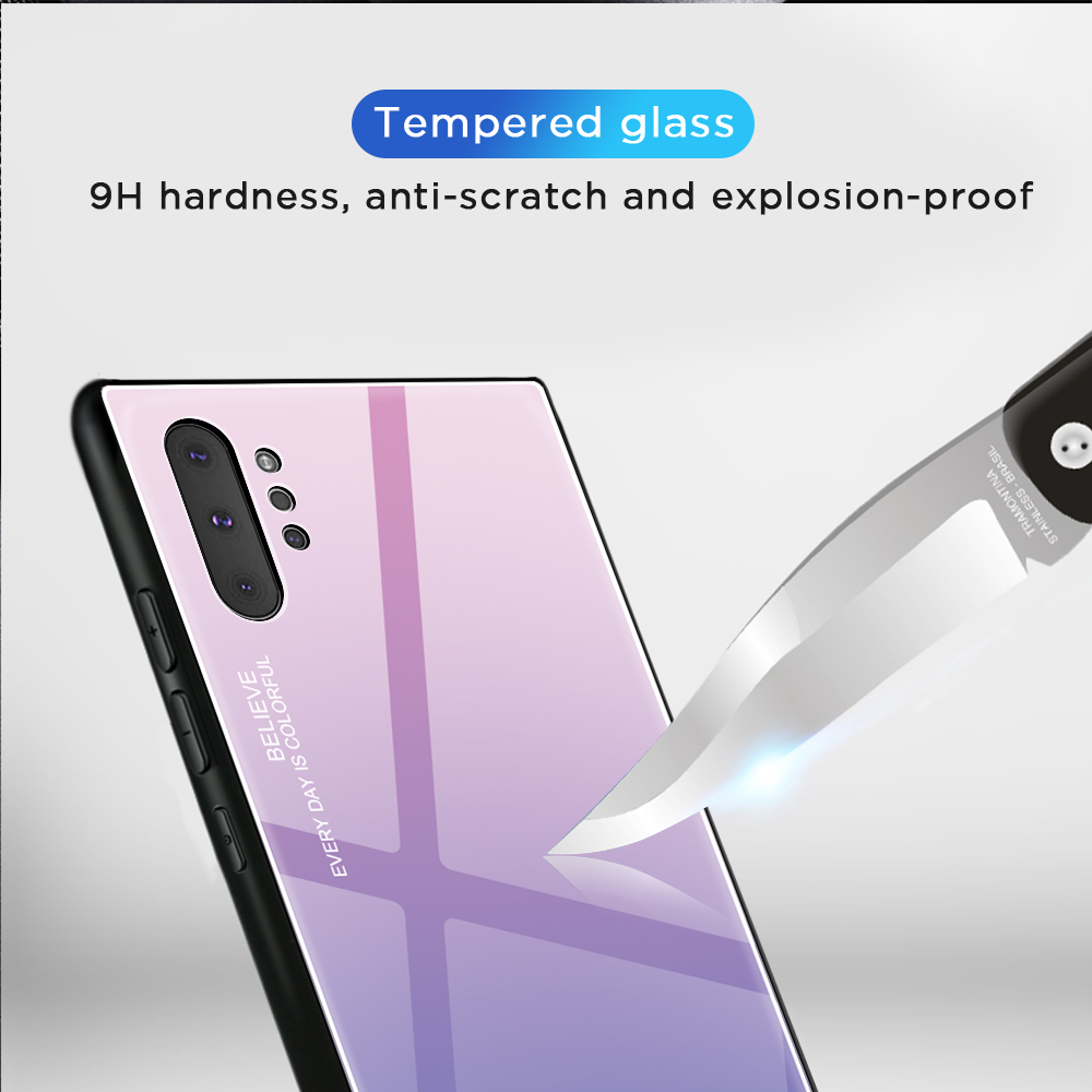 Gradiente Color Glass + TPU Caso Celular Híbrido Para Samsung Galaxy Note 10 Plus / 10 Mais 5G - Ouro / Rosa