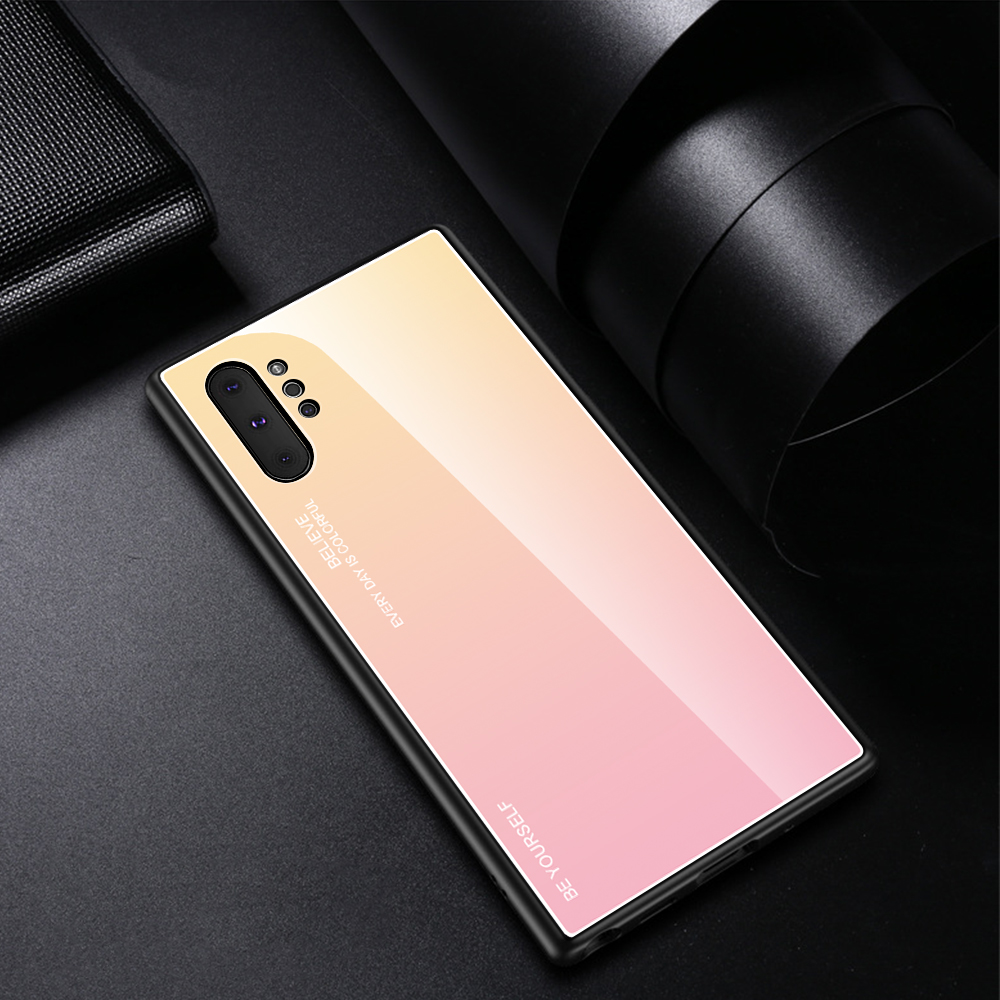 Gradiente de Vidrio de Color + TPU Hybrid Cell Case Para Samsung Galaxy Note 10 Plus / 10 Más 5G - Oro / Rosado