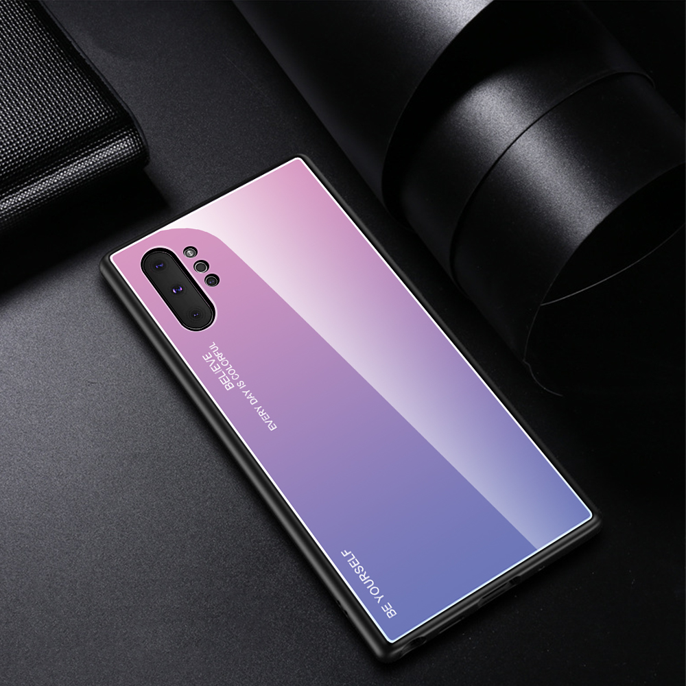 Gradiente Color Glass + TPU Caso Celular Híbrido Para Samsung Galaxy Note 10 Plus / 10 Mais 5G - Ouro / Rosa