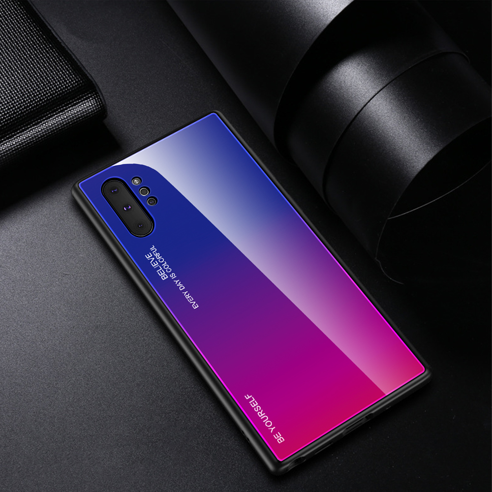 Couleur de Gradient Verre + TPU Hybrid Cellule de Téléphone Pour Samsung Galaxy Note 10 Plus / 10 Plus 5G - or / Rose