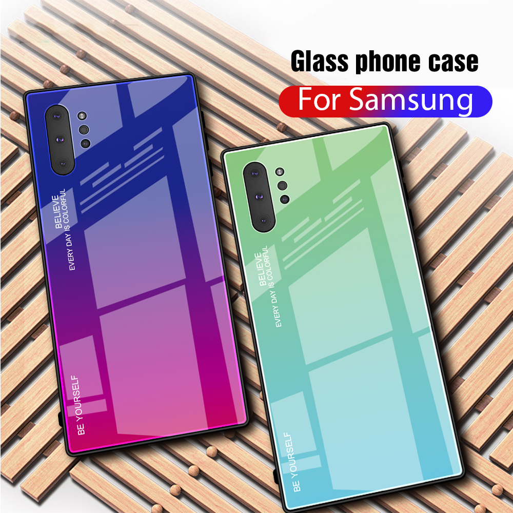 Gradiente Color Glass + TPU Caso Celular Híbrido Para Samsung Galaxy Note 10 Plus / 10 Mais 5G - Ouro / Rosa