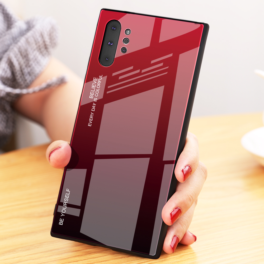 Couleur de Gradient Verre + TPU Hybrid Cellule de Téléphone Pour Samsung Galaxy Note 10 Plus / 10 Plus 5G - or / Rose