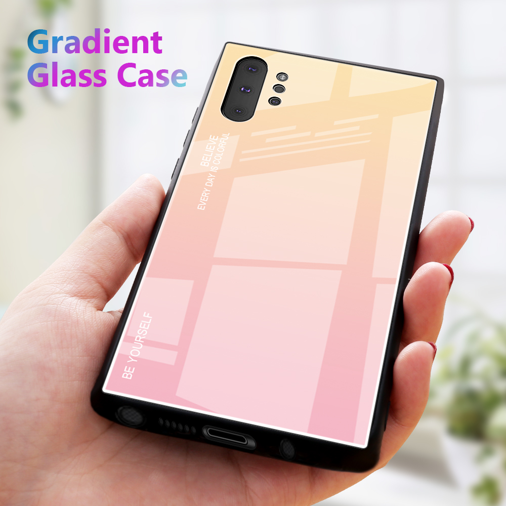 Gradiente de Vidrio de Color + TPU Hybrid Cell Case Para Samsung Galaxy Note 10 Plus / 10 Más 5G - Oro / Rosado