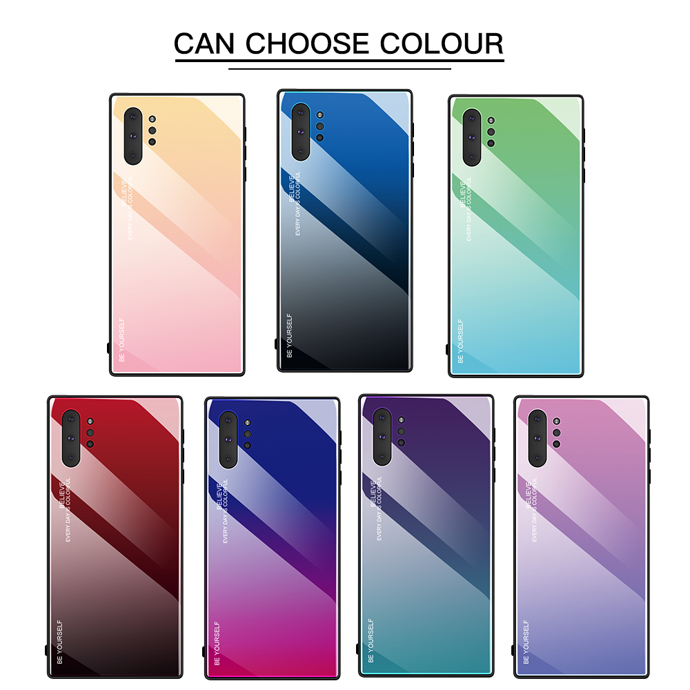 Gradiente Color Glass + TPU Caso Celular Híbrido Para Samsung Galaxy Note 10 Plus / 10 Mais 5G - Ouro / Rosa