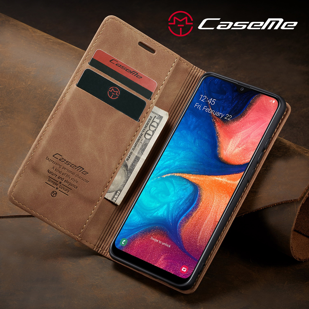 Caseme 013 Serie Case de Billetera de Cuero Absorbido Automáticamente Para Samsung Galaxy A20e - Café