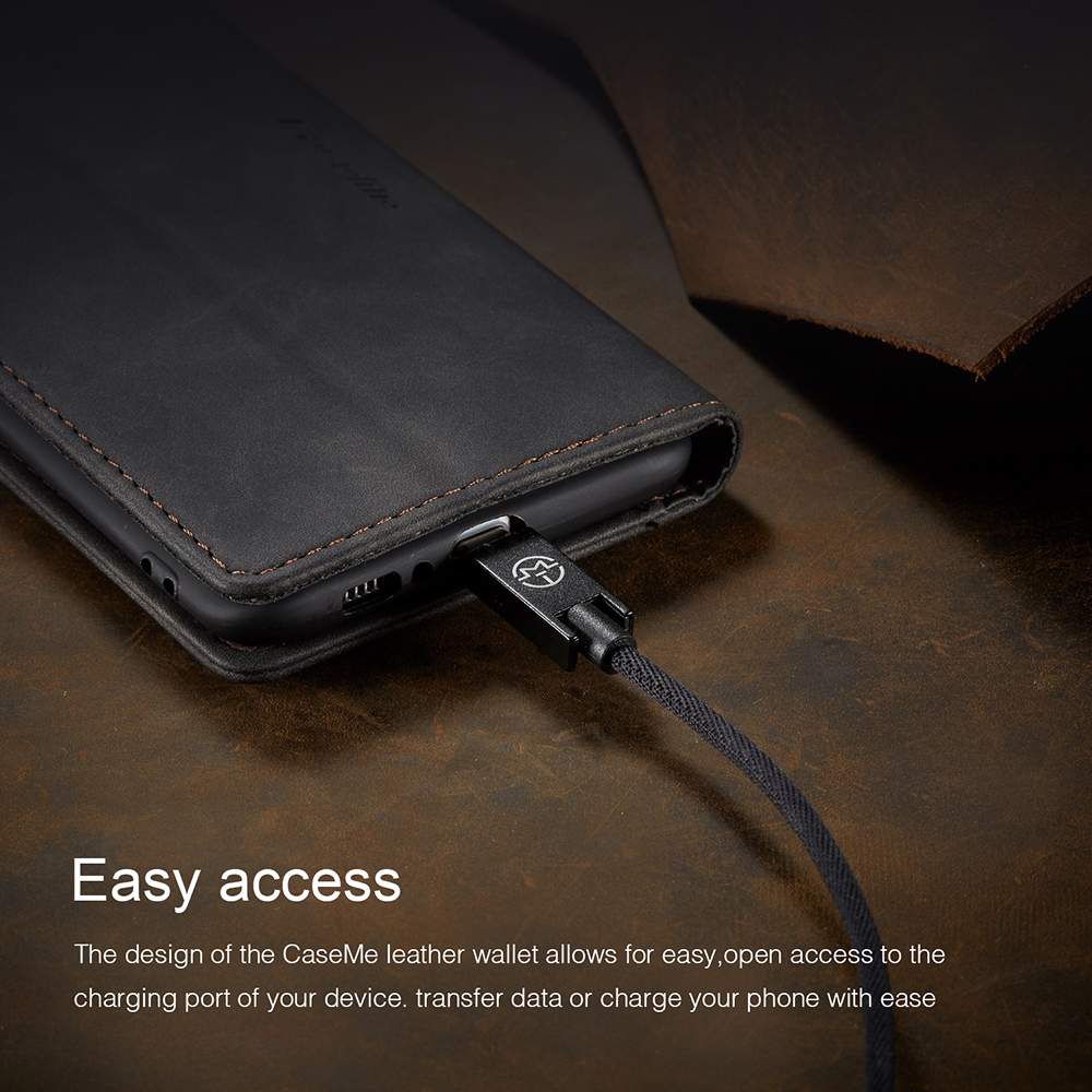 CASEME 013-Serie Auto-absorbierte Business Leder Brieftasche Stand Telefon Shell Für Samsung Galaxy A80 / A90 - Schwarz