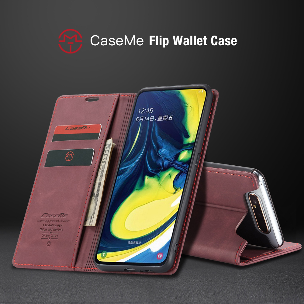 CASEME 013-Serie Auto-absorbierte Business Leder Brieftasche Stand Telefon Shell Für Samsung Galaxy A80 / A90 - Hellbraun