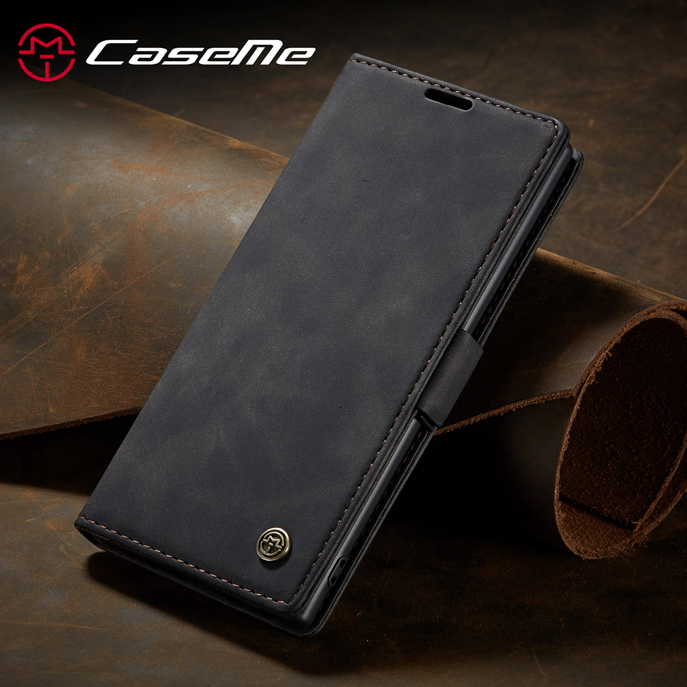 Caseme 013 Série Auto-absorbed Flip Leather Wallet Stand Case Pour Samsung Galaxy Note 10 / Note 10 5G - le Noir