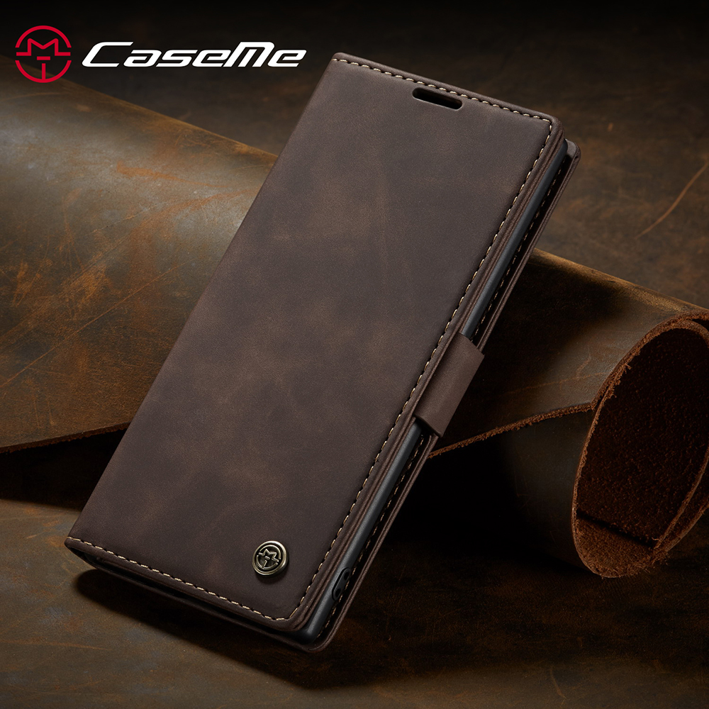 Caseme 013 Série Auto-absorbed Flip Leather Wallet Stand Case Pour Samsung Galaxy Note 10 / Note 10 5G - le Noir