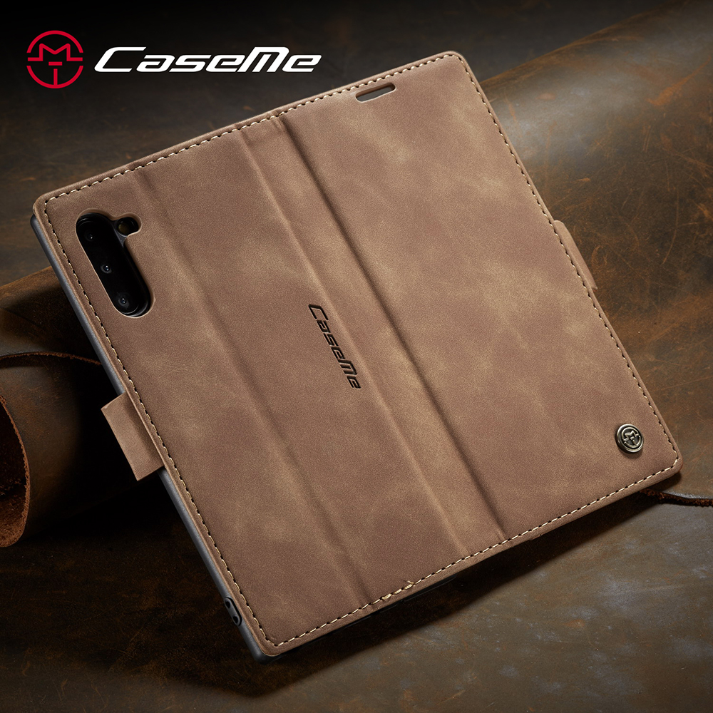 Caseme 013 Serie Auto-absorbido Flip Leather Willet Stand Case Para Samsung Galaxy Note 10/nota 10 5G - Negro