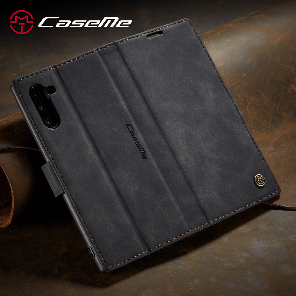 Caseme 013 Série Auto-absorbed Flip Leather Wallet Stand Case Pour Samsung Galaxy Note 10 / Note 10 5G - le Noir