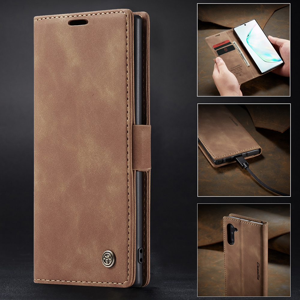 Caseme 013 Serie Auto-absorbido Flip Leather Willet Stand Case Para Samsung Galaxy Note 10/nota 10 5G - Negro