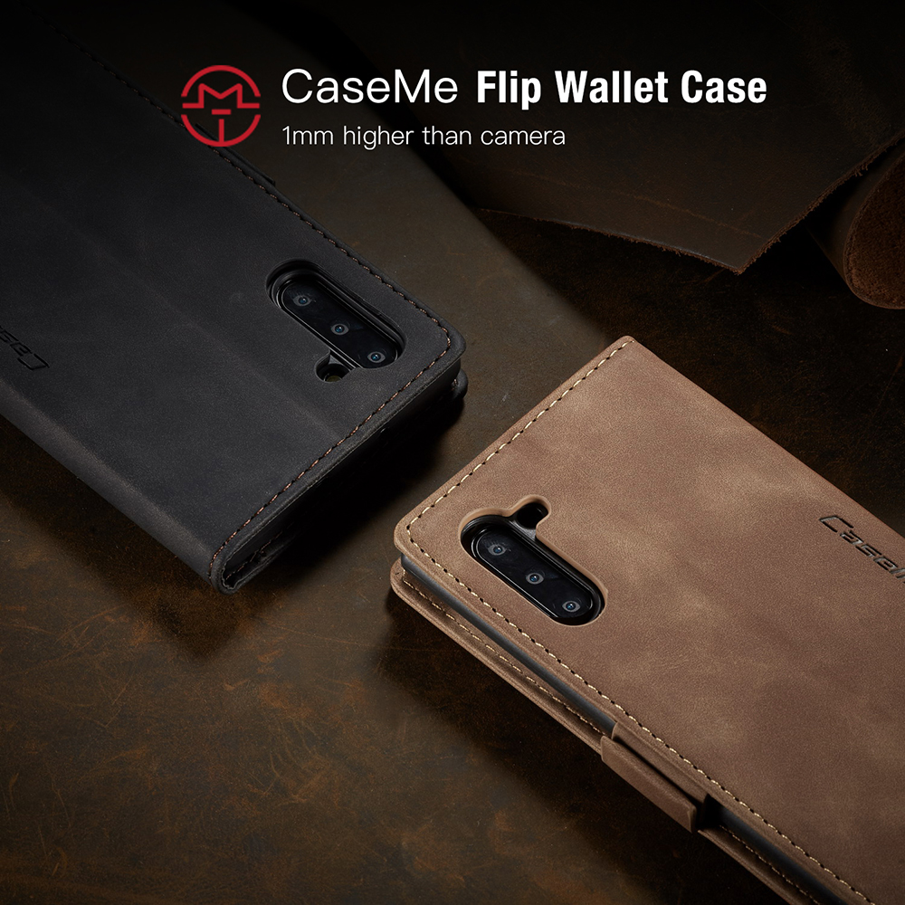 Caseme 013 Série Auto-absorbed Flip Leather Wallet Stand Case Pour Samsung Galaxy Note 10 / Note 10 5G - le Noir