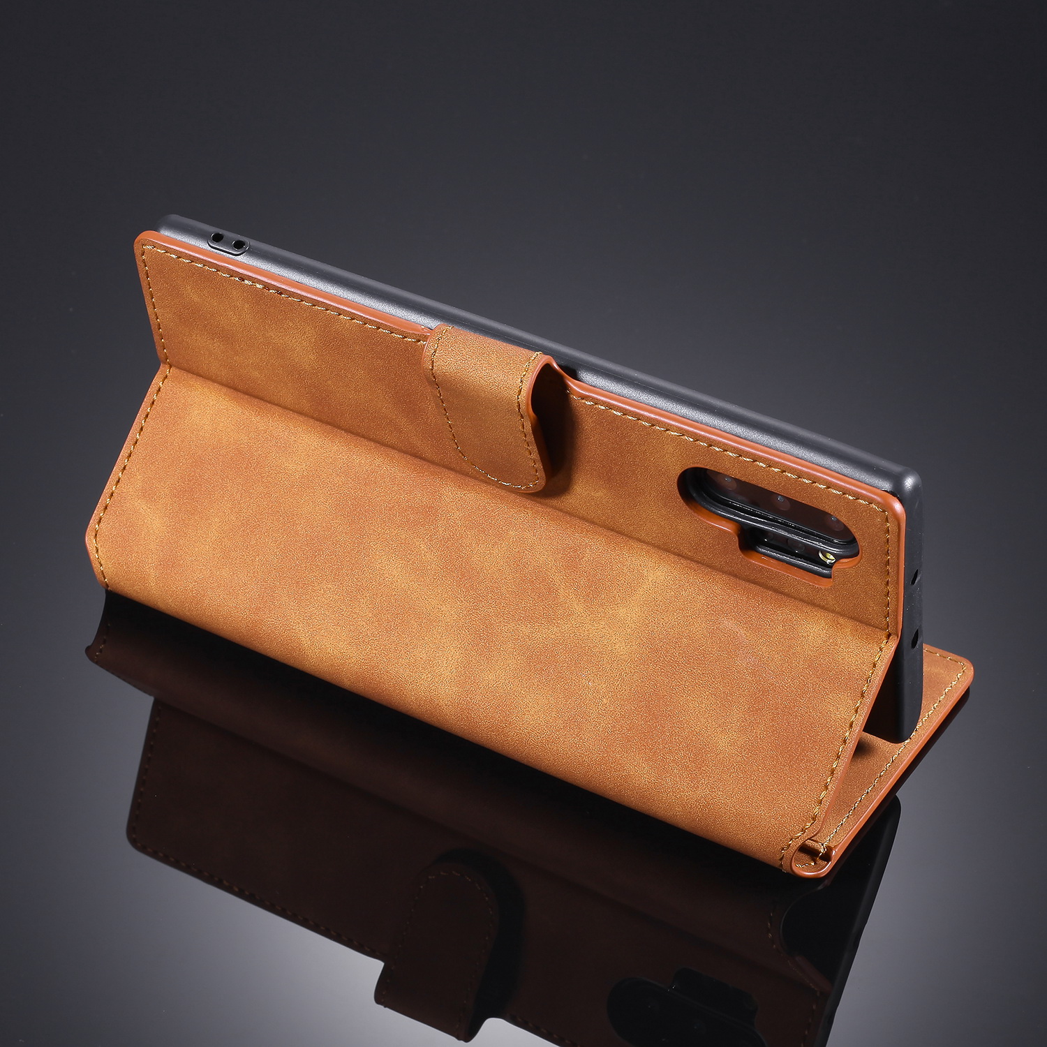 Dg. Ming Retro Retro Style Leather Store Case Para Samsung Galaxy Note 10 Plus/Note 10 Plus 5G Brown