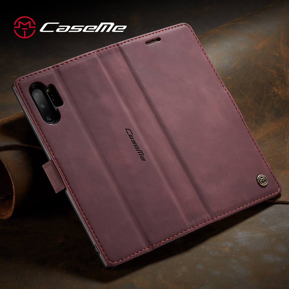 Caseme 013 Серии Auto-Asisted Flip Кожаный Кошелек Оболочки Для Samsung Galaxy Note 10 Plus / 10 Plus 5G - Чернить