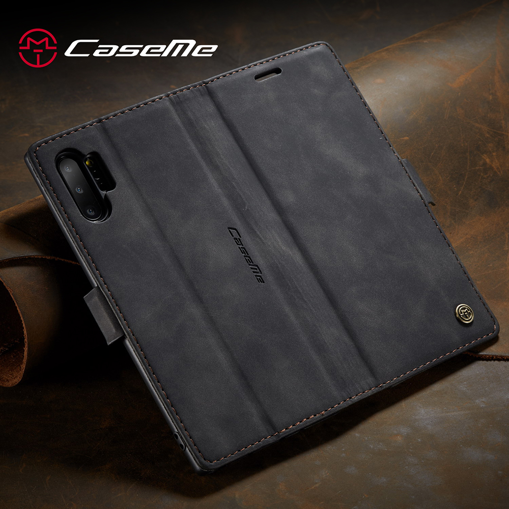 Caseme 013 Серии Auto-Asisted Flip Кожаный Кошелек Оболочки Для Samsung Galaxy Note 10 Plus / 10 Plus 5G - Чернить