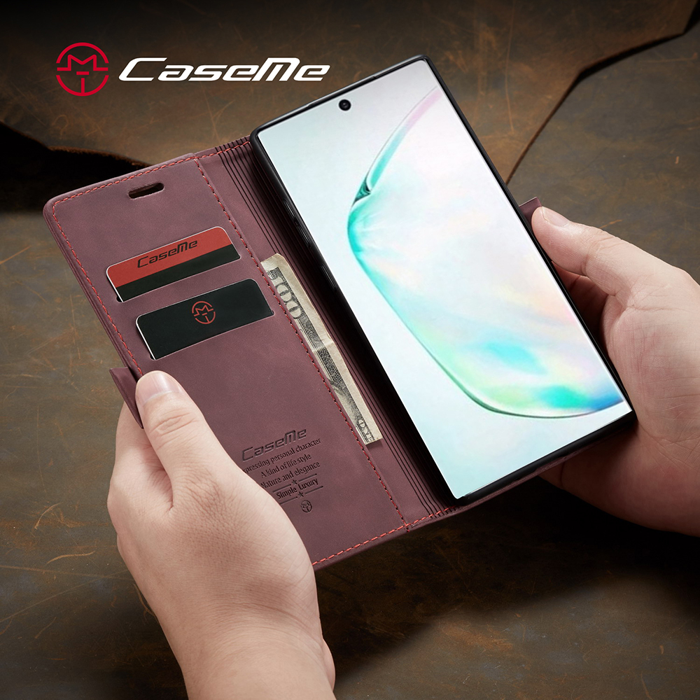 Caseme 013 Серии Auto-Asisted Flip Кожаный Кошелек Оболочки Для Samsung Galaxy Note 10 Plus / 10 Plus 5G - Чернить