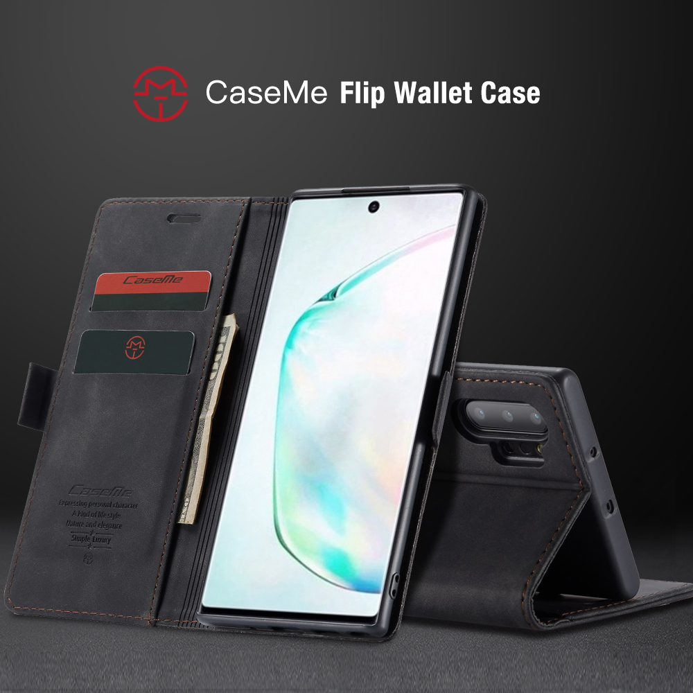 Casime 013 Series Auto-absorvido Flip Wallet Wallet Shell Para Samsung Galaxy Note 10 Plus / 10 Mais 5G - Preto