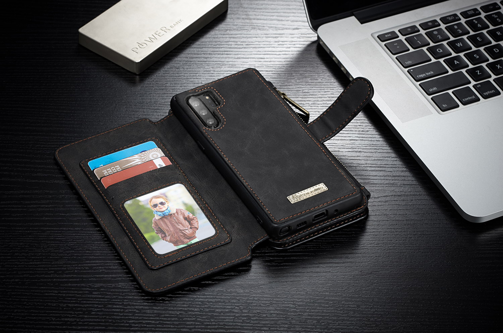 Caseme 2-in-1 Desmontable 14 Ranuras Billetera División de Cuero Para Samsung Galaxy Nota 10 Más/10 Más 5g - Negro