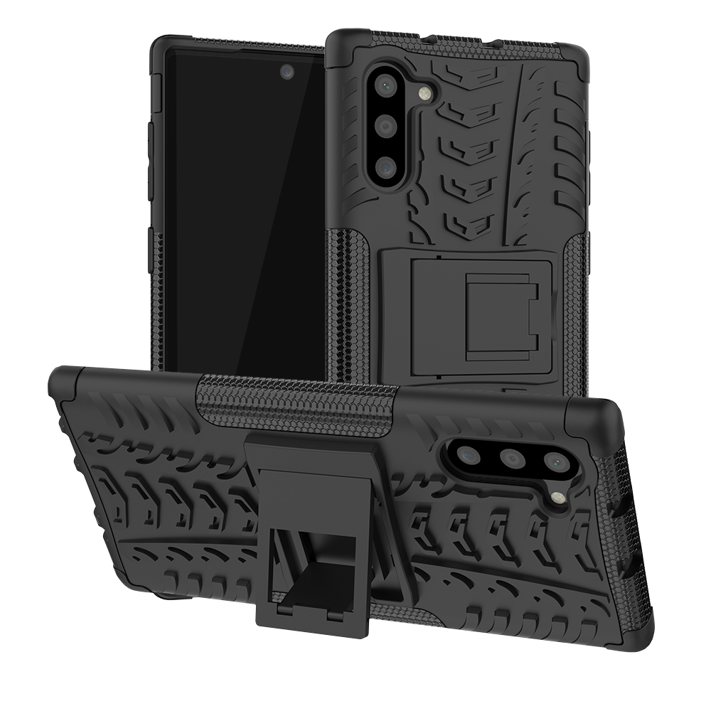 Cool Tyre Pattern PC + TPU Protective Shell with Kickstand for Samsung Galaxy Note 10/Note 10 5G - All Black-1