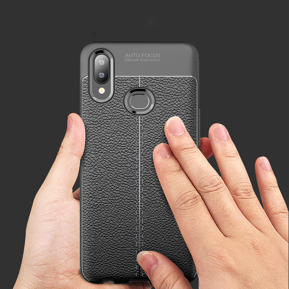 Case de Texture Litchi TPU Pour Samsung Galaxy A10s - le Noir