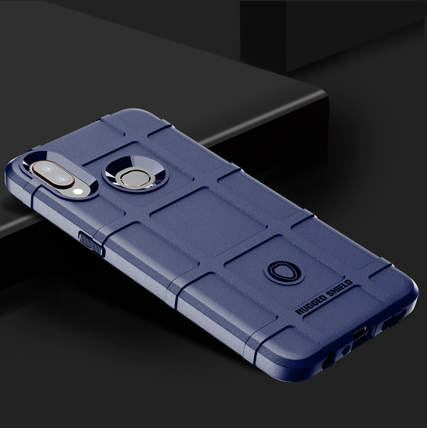 Case TPU de Piel Cuadrada de Cuadrícula Cuadrada a Prueba de Choque Para Samsung Galaxy A10s - Azul Oscuro