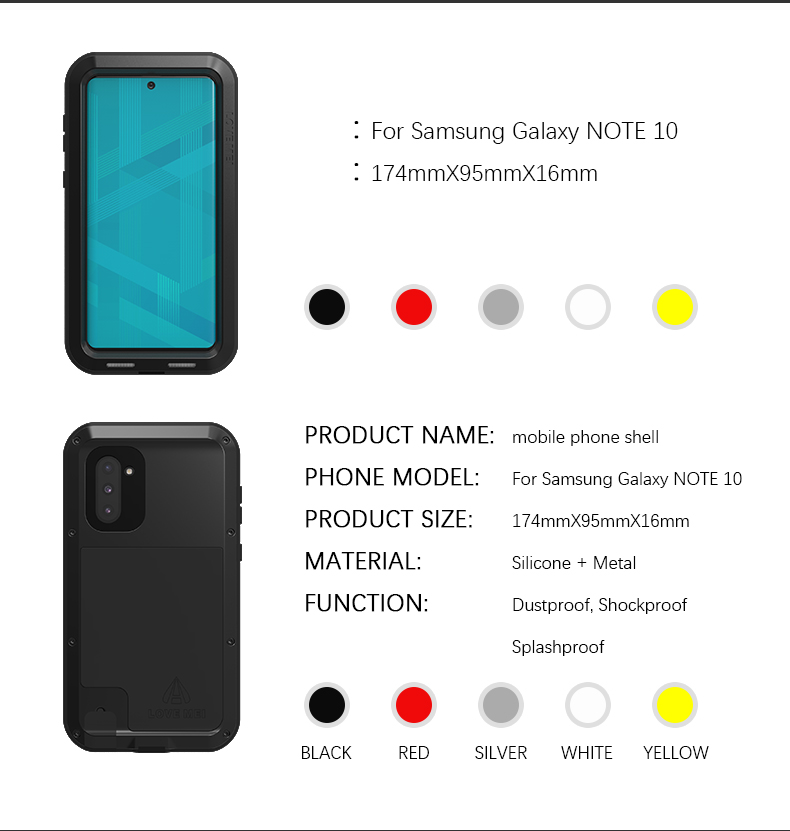 LIEBER MEI Staubdicht Stoßfest Spritzwassergeschützten Gehäuse Mit Gehärtetem Glas Für Samsung Galaxy Note 10 / Anmerkung 10 5G - Schwarz-10