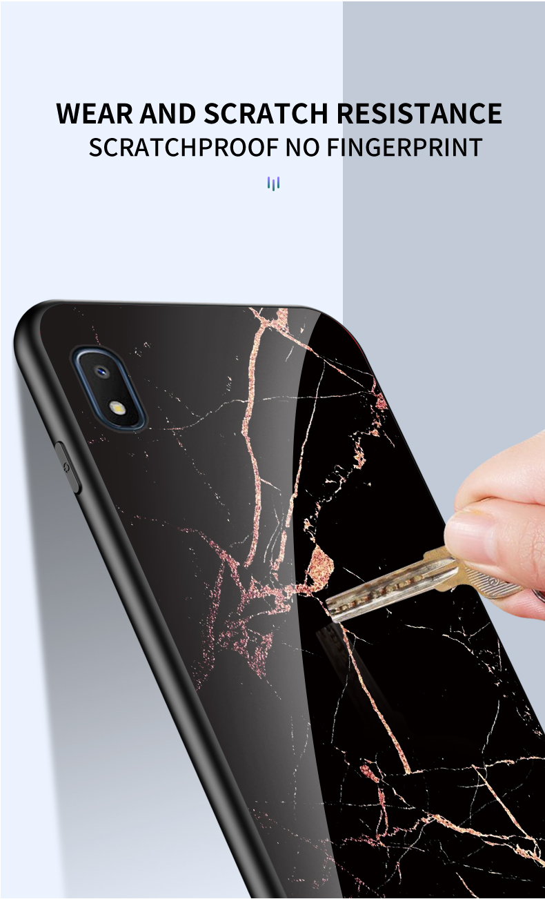 Texture en Marbre Verre Trempée + PC + TPU Couvre-combo Couvre de Dos Pour Samsung Galaxy A10e - Blanche