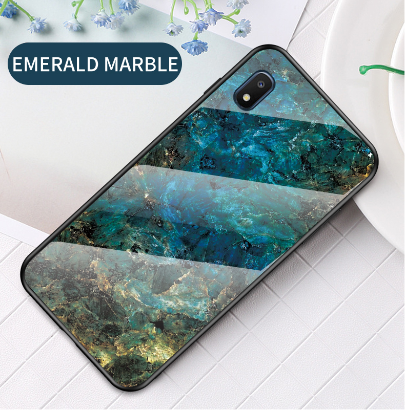 Texture en Marbre Verre Trempée + PC + TPU Couvre-combo Couvre de Dos Pour Samsung Galaxy A10e - Blanche