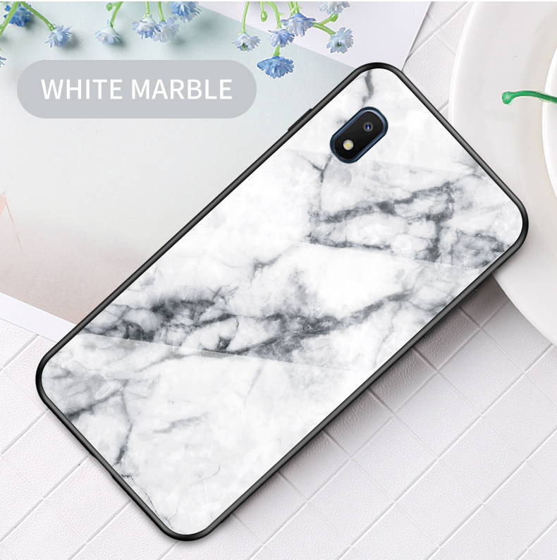 Texture en Marbre Verre Trempée + PC + TPU Couvre-combo Couvre de Dos Pour Samsung Galaxy A10e - Blanche