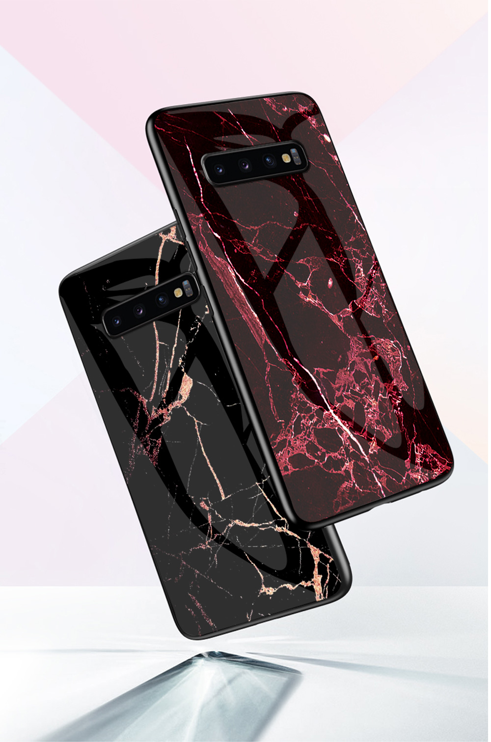 Patrón de Mármol Vidrete Templado Teléfono Back Case Híbrida Para Samsung Galaxy S10 5G - Rojo