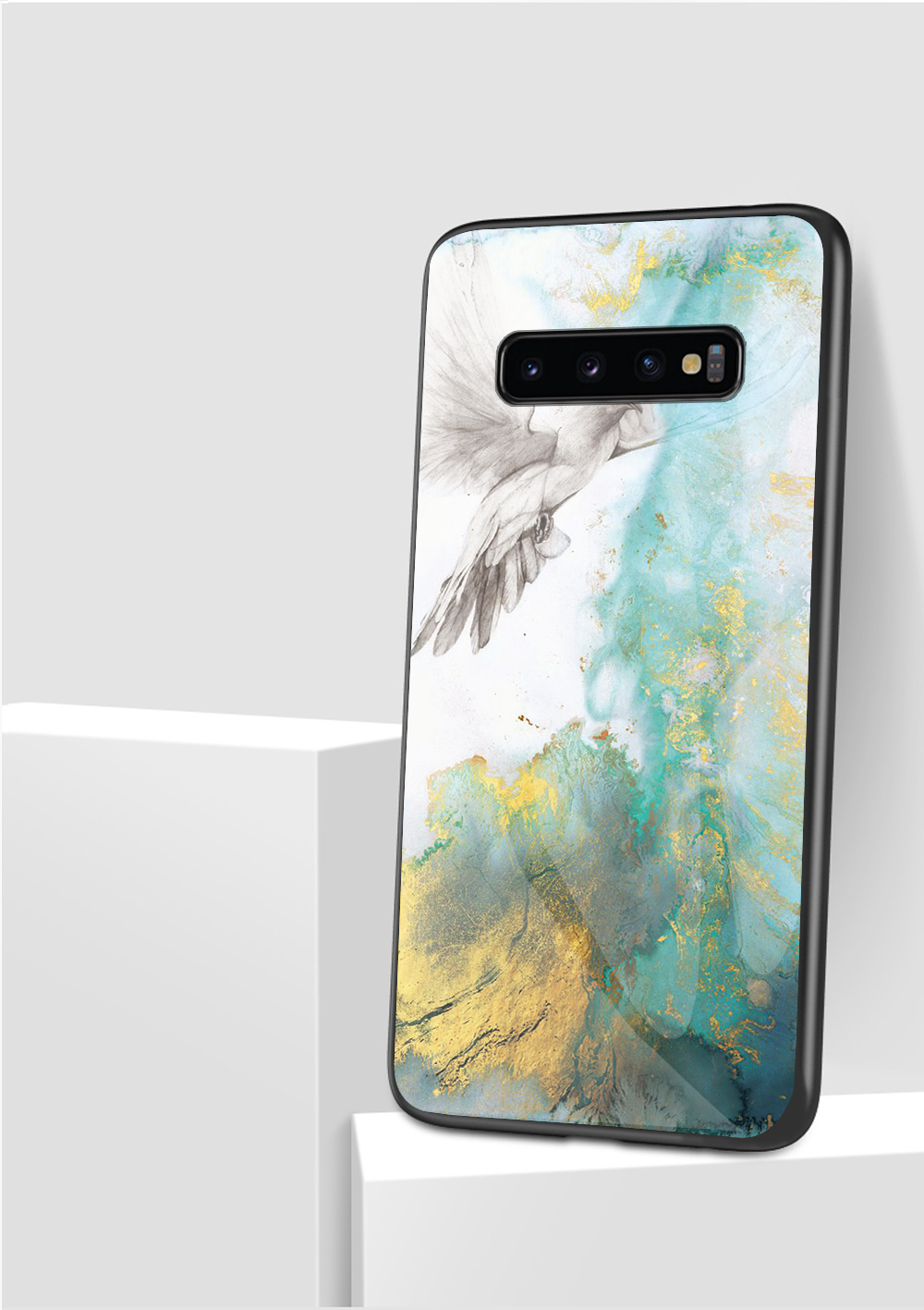 Marmormuster Temperiertes Glas Rücken Telefon Hybrid -hülle Für Samsung Galaxy S10 5g - Rot