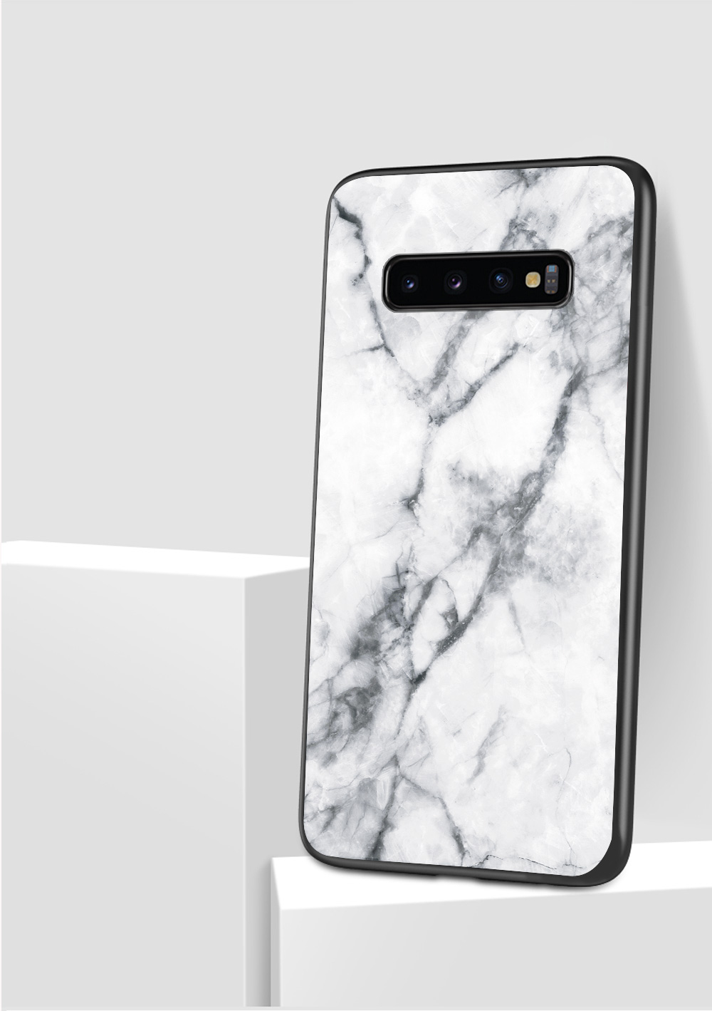 Marmormuster Temperiertes Glas Rücken Telefon Hybrid -hülle Für Samsung Galaxy S10 5g - Rot